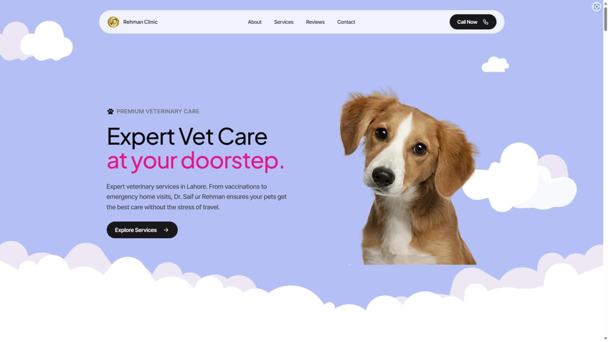 Desktop screenshot of the Rehman Veterinary Clinic homepage